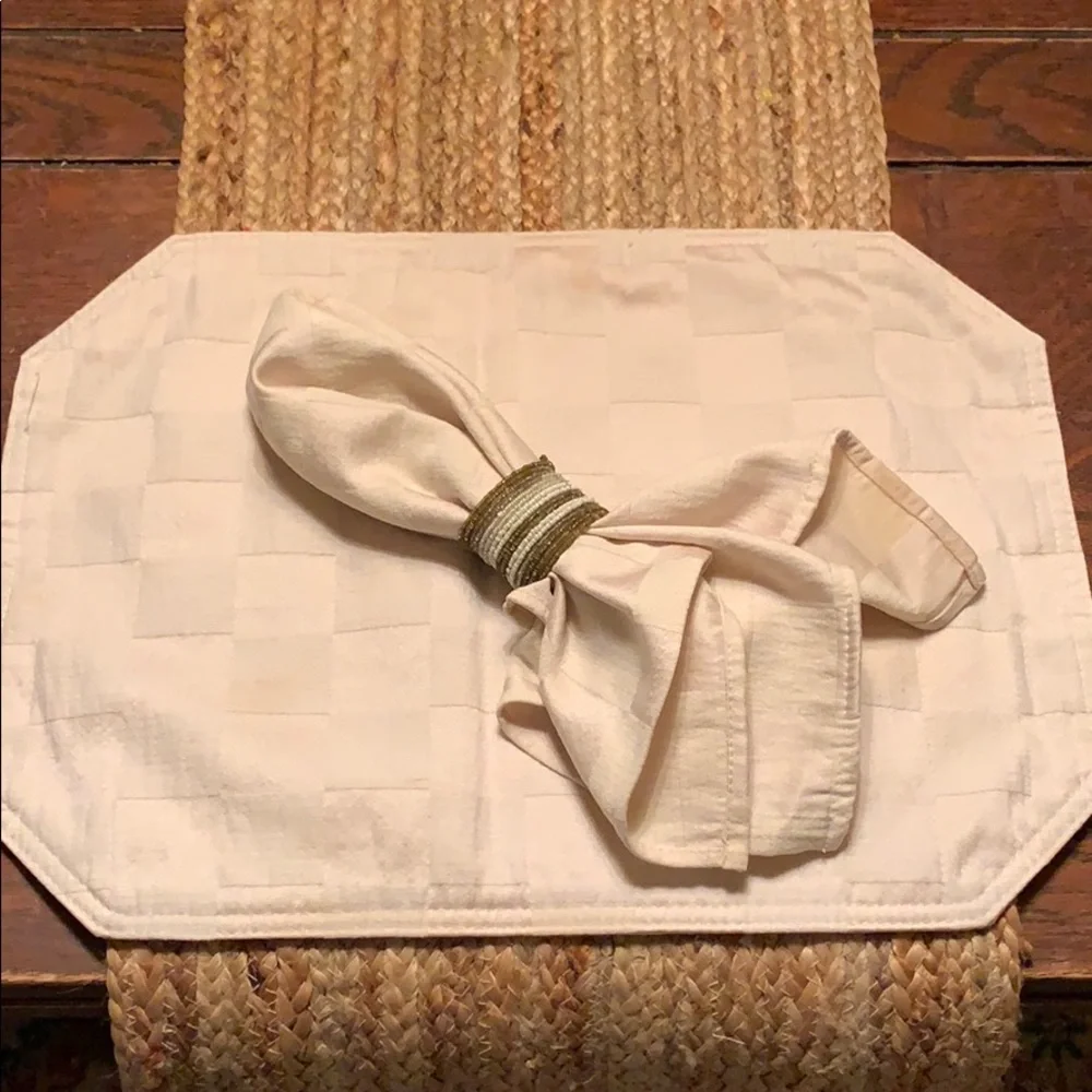 Elegant Cream Checkered Dining Placemats and Napkins Set of 4